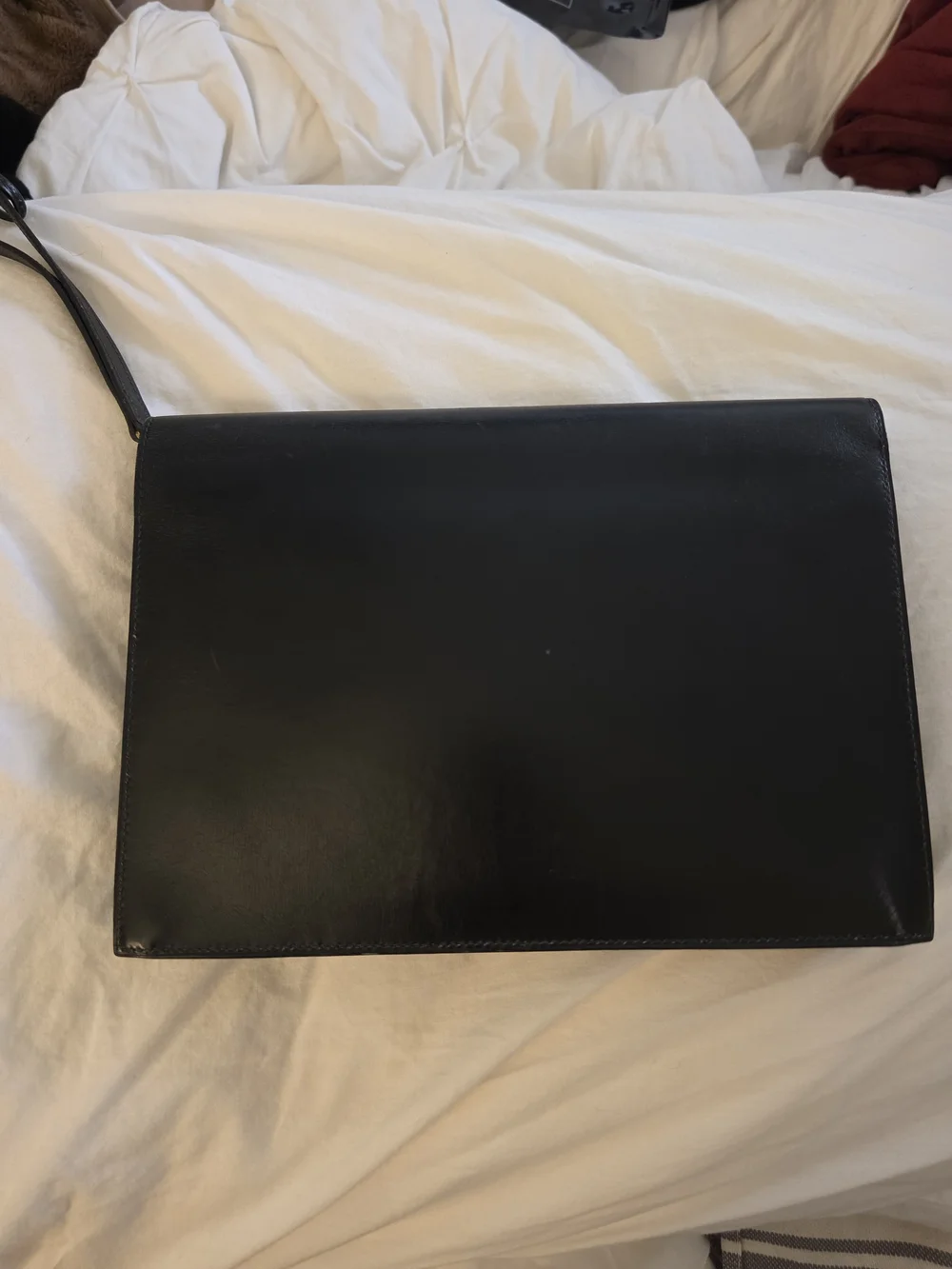 Authentic Hermès Black Leather Clutch Pouchette With Strap And Sack
